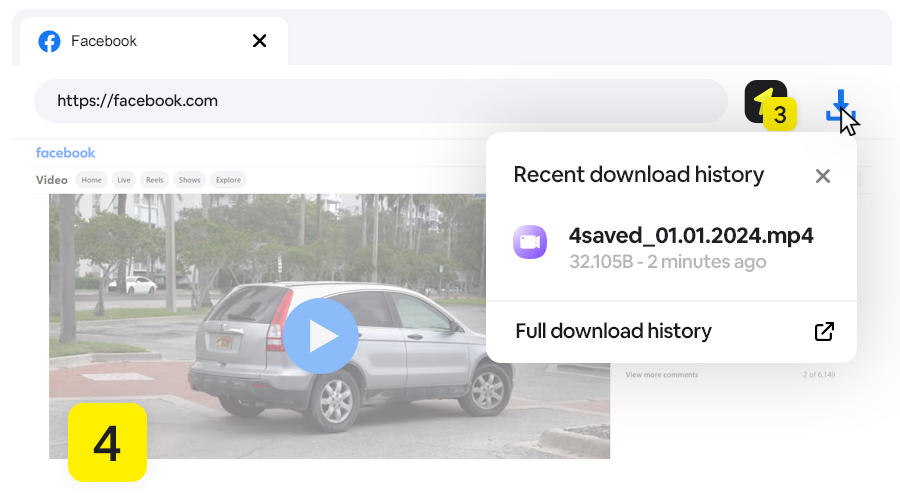 Facebook Video Downloader, Step 4 - Done, video download complete