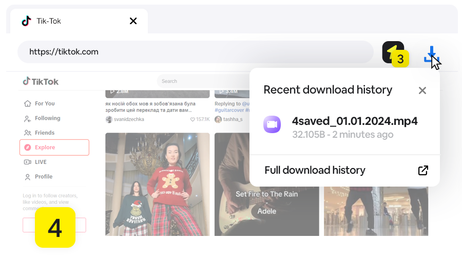 TikTok Video Downloader, Step 4 - Done, video download complete