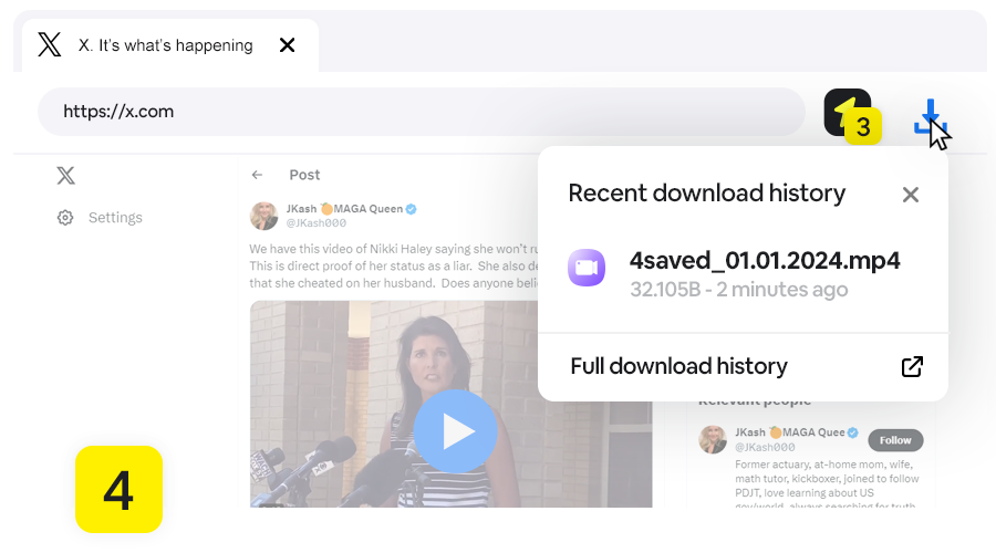 Twitter Video Downloader, Step 4 - Done, video download complete