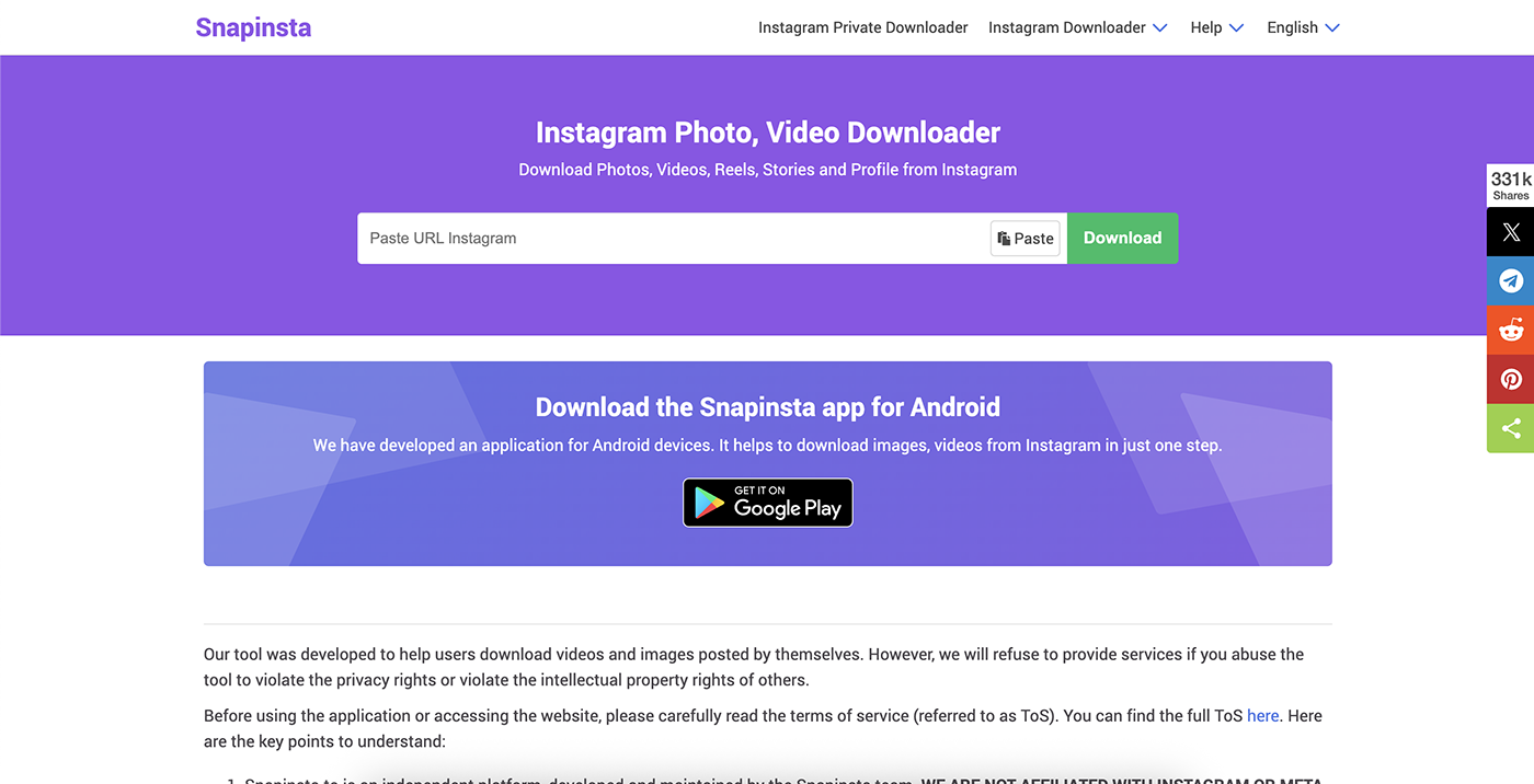Snapinsta online Instagram downloader
